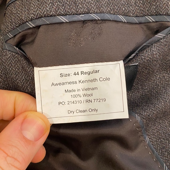 Kenneth Cole Awearness Herringbone Wool Blazer 44R Slim Fit - Picture 6 of 10